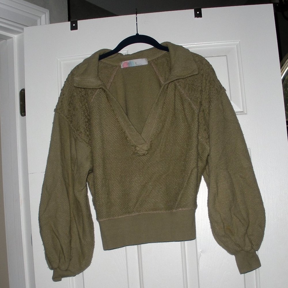 Free People Beach Taupe/Dark Sand knit long sleeve top SZ X/S
